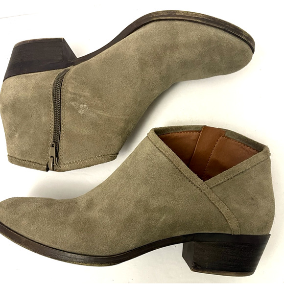 Lucky Brand Ankle Bootie Boot Tan Suede 1.5" Heel Women's 7.5 Shoe Perforated - Picture 1 of 10